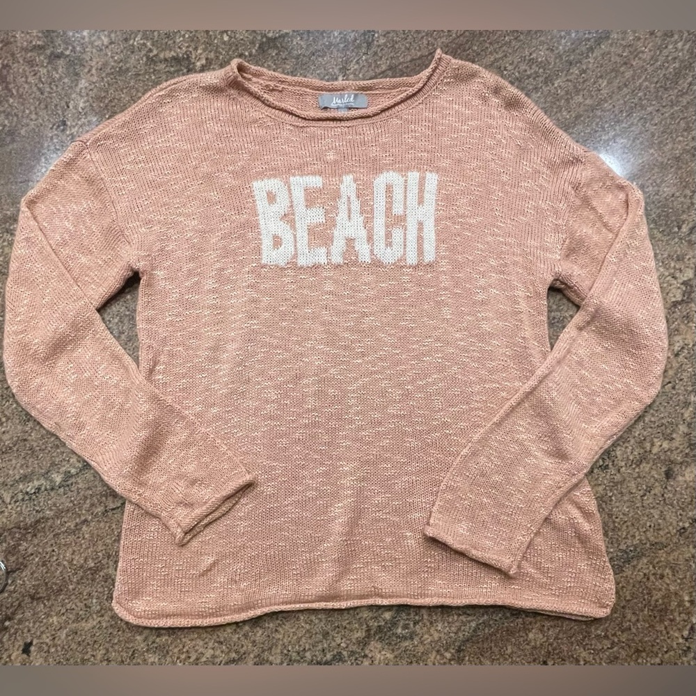 Marled Women's Size L “Beach” Pink Pullover Long Sleeve Crew Neck Knit Sweater